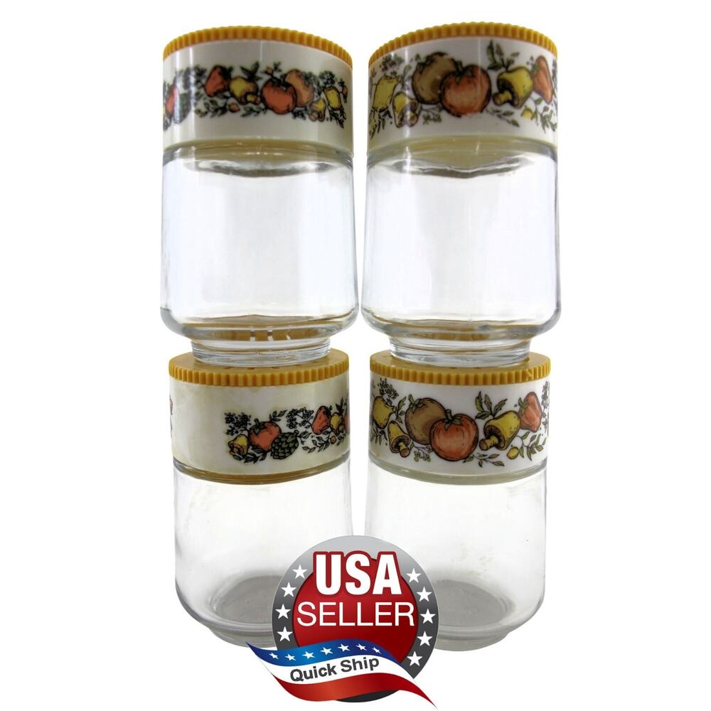 Set of 4 Gemco Spice of Life Spice Jar Shaker Glass Corning Corelle Replacement